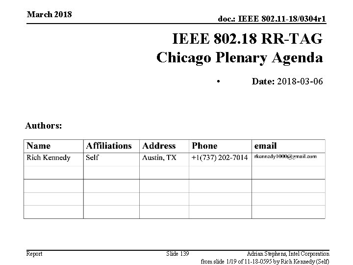 March 2018 doc. : IEEE 802. 11 -18/0304 r 1 IEEE 802. 18 RR-TAG