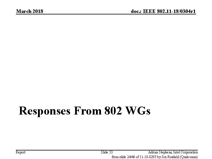 March 2018 doc. : IEEE 802. 11 -18/0304 r 1 Responses From 802 WGs