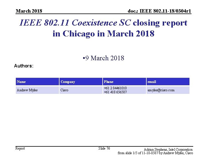 March 2018 doc. : IEEE 802. 11 -18/0304 r 1 IEEE 802. 11 Coexistence