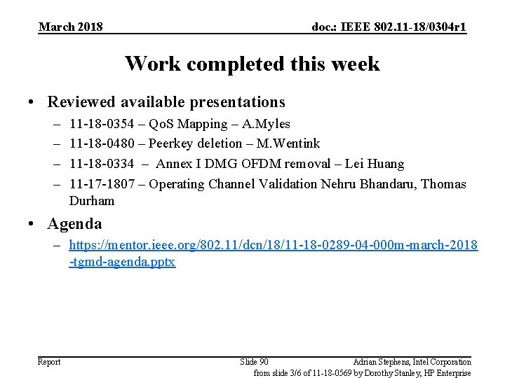 March 2018 doc. : IEEE 802. 11 -18/0304 r 1 Work completed this week