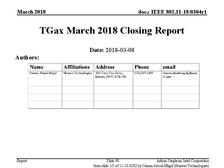 March 2018 doc. : IEEE 802. 11 -18/0304 r 1 TGax March 2018 Closing