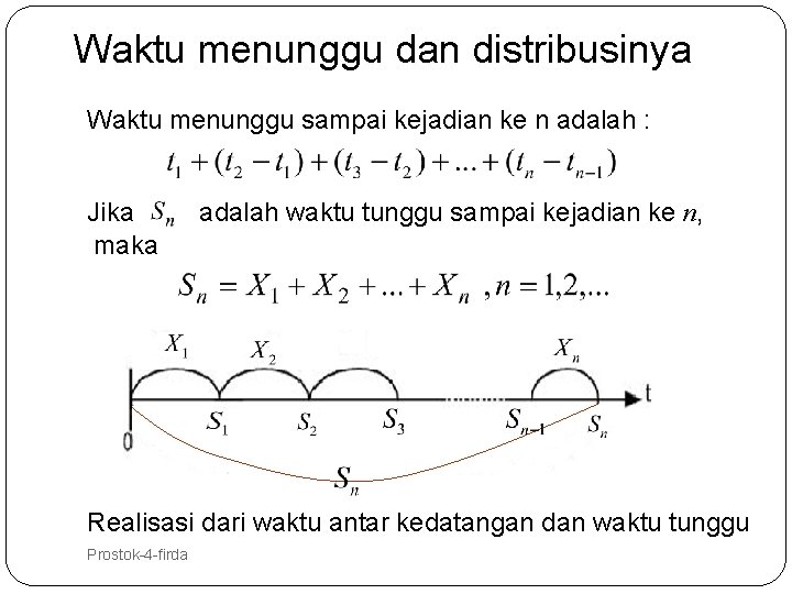 Waktu menunggu dan distribusinya Waktu menunggu sampai kejadian ke n adalah : Jika maka