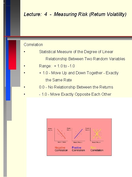 Lecture: 4 - Measuring Risk (Return Volatility) Correlation • Statistical Measure of the Degree