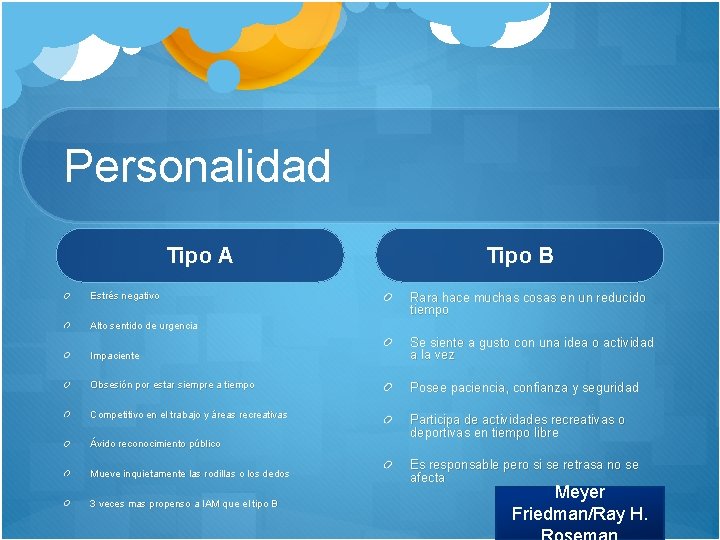 Personalidad Tipo A Estrés negativo Tipo B Rara hace muchas cosas en un reducido