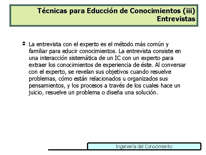 Técnicas para Educción de Conocimientos (iii) Entrevistas v La entrevista con el experto es