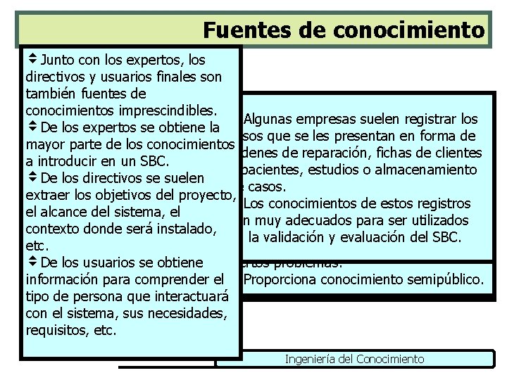 Fuentes de conocimiento v. Junto con los expertos, los directivos y usuarios finales son