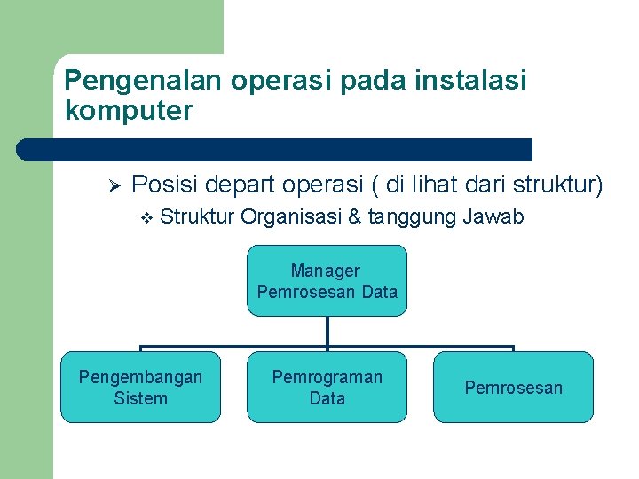 Pengenalan operasi pada instalasi komputer Ø Posisi depart operasi ( di lihat dari struktur)