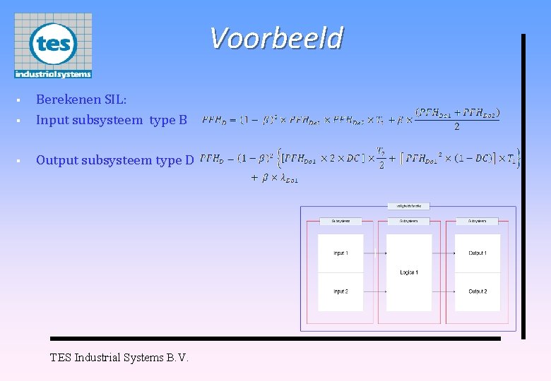 Voorbeeld § Berekenen SIL: Input subsysteem type B § Output subsysteem type D §