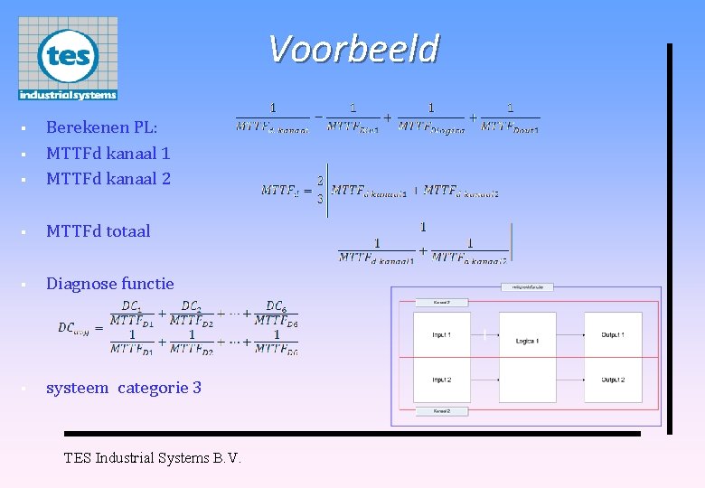 Voorbeeld § Berekenen PL: MTTFd kanaal 1 MTTFd kanaal 2 § MTTFd totaal §