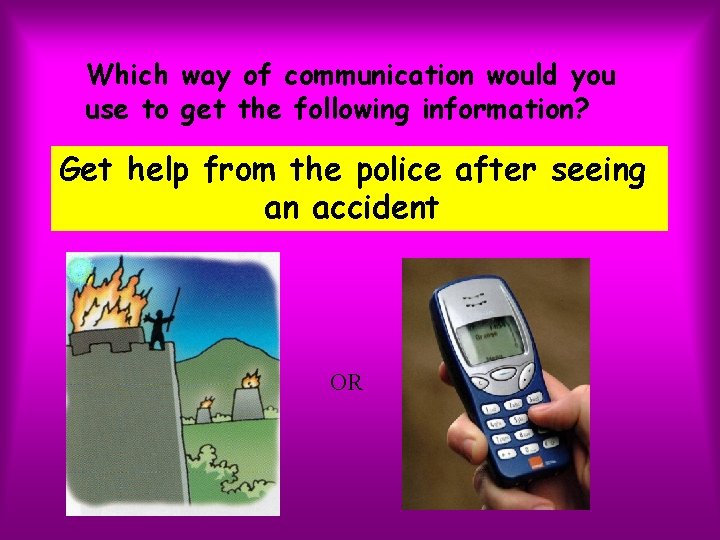 Which way of communication would you use to get the following information? Get help