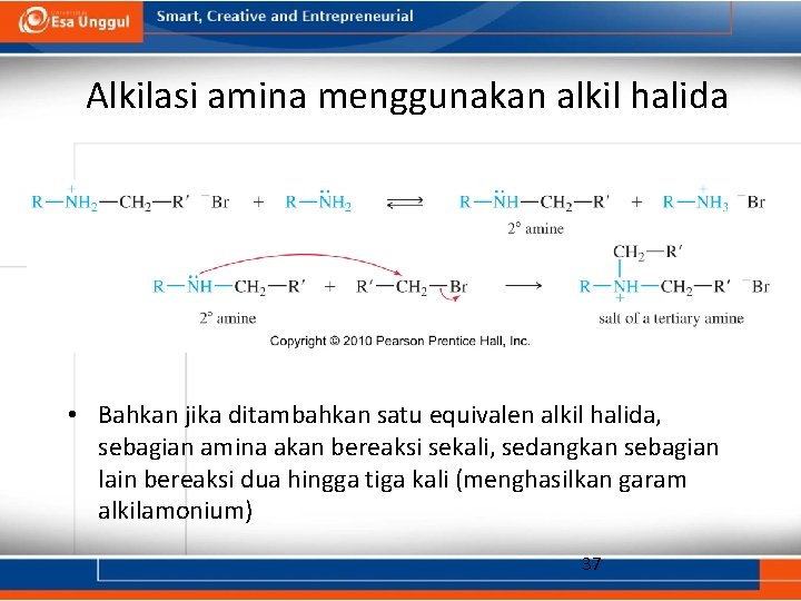 Alkilasi amina menggunakan alkil halida • Bahkan jika ditambahkan satu equivalen alkil halida, sebagian