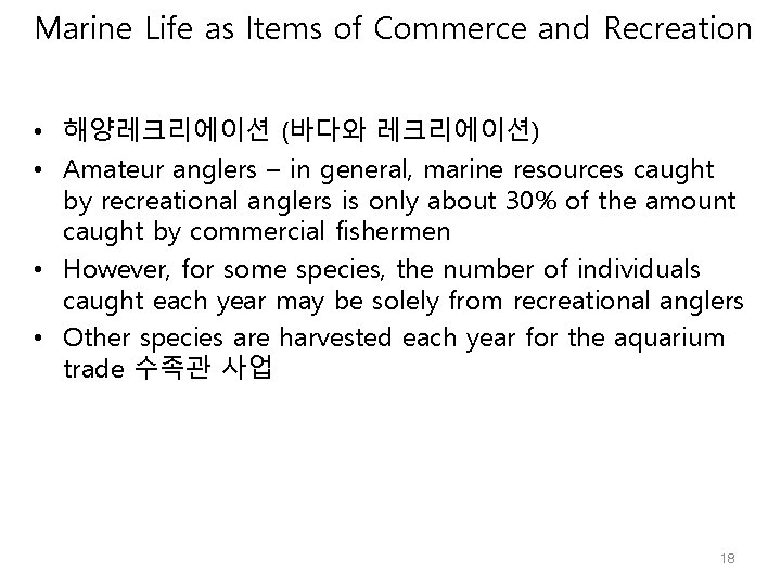 Marine Life as Items of Commerce and Recreation • 해양레크리에이션 (바다와 레크리에이션) • Amateur