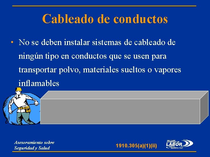 Cableado de conductos • No se deben instalar sistemas de cableado de ningún tipo