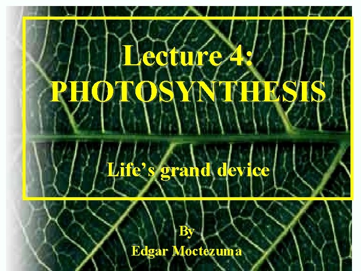 Lecture 4: PHOTOSYNTHESIS Life’s grand device By Edgar Moctezuma 