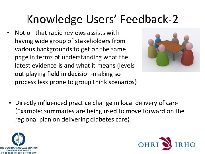 Knowledge Users’ Feedback-2 • Notion that rapid reviews assists with having wide group of