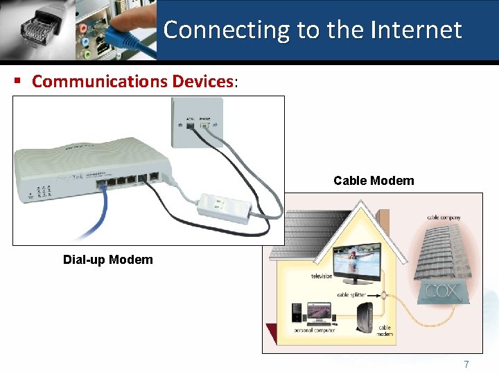 Connecting to the Internet § Communications Devices: Cable Modem Dial-up Modem 7 