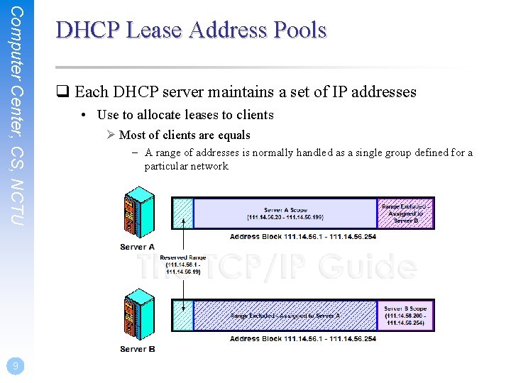 Computer Center, CS, NCTU 9 DHCP Lease Address Pools q Each DHCP server maintains