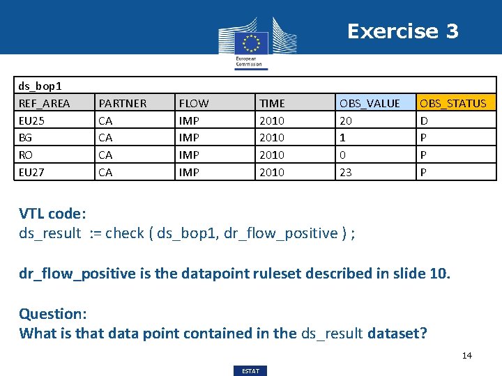 Exercise 3 ds_bop 1 REF_AREA EU 25 BG RO EU 27 PARTNER CA CA