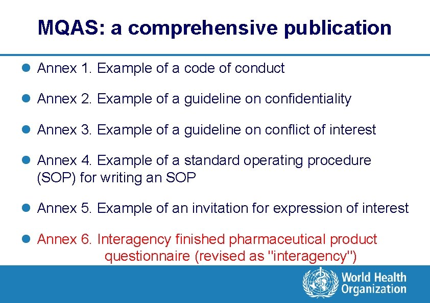 MQAS: a comprehensive publication l Annex 1. Example of a code of conduct l