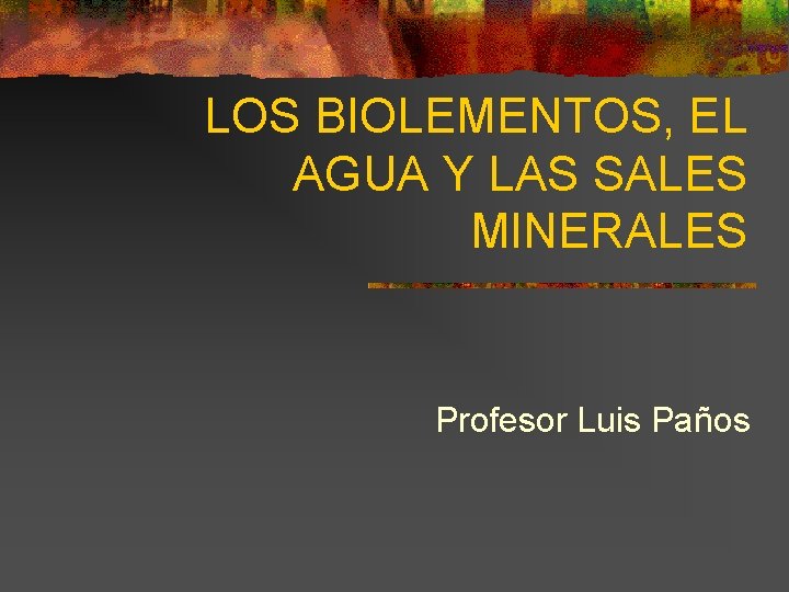 LOS BIOLEMENTOS, EL AGUA Y LAS SALES MINERALES Profesor Luis Paños 