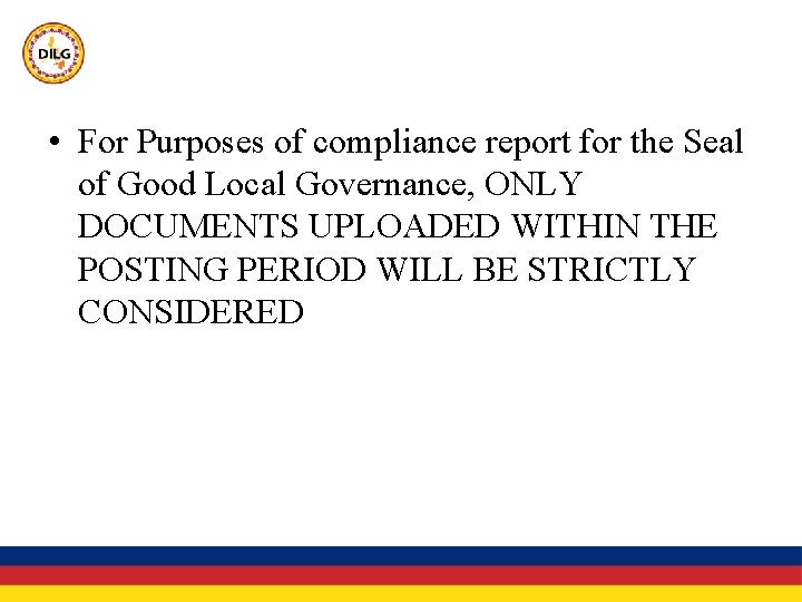 • For Purposes of compliance report for the Seal of Good Local Governance,