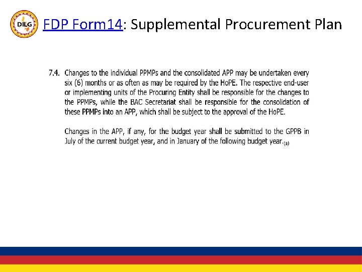 FDP Form 14: Supplemental Procurement Plan 