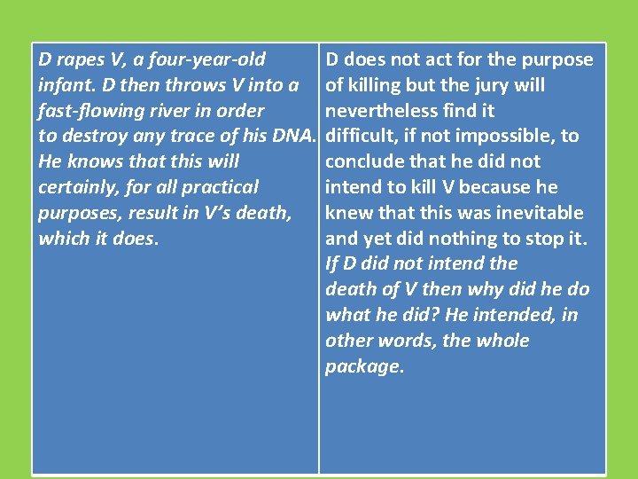 D rapes V, a four-year-old infant. D then throws V into a fast-flowing river