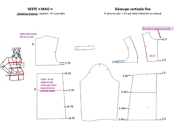 VESTE « MAO » Découpe verticale fixe Variantes mesures : épaules : +0. 2