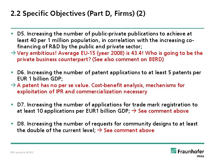 2. 2 Specific Objectives (Part D, Firms) (2) § D 5. Increasing the number