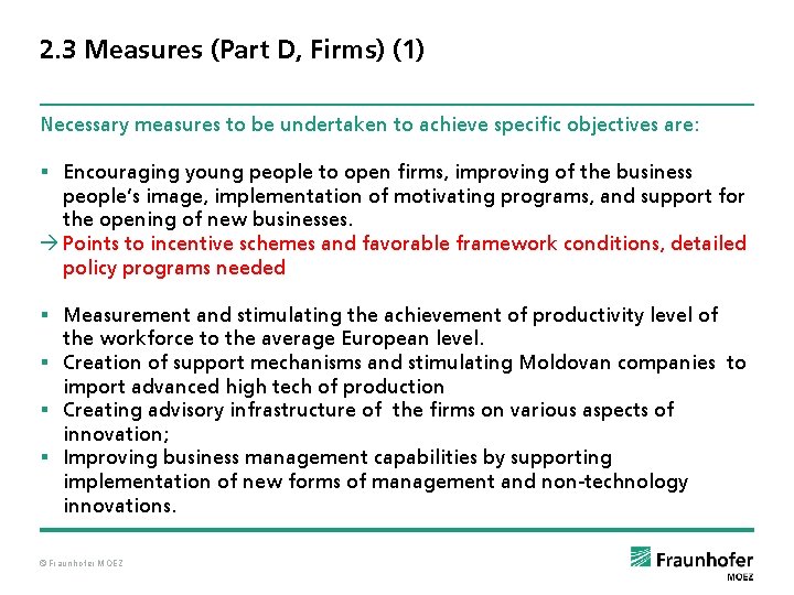 2. 3 Measures (Part D, Firms) (1) Necessary measures to be undertaken to achieve