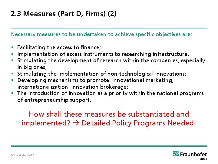 2. 3 Measures (Part D, Firms) (2) Necessary measures to be undertaken to achieve