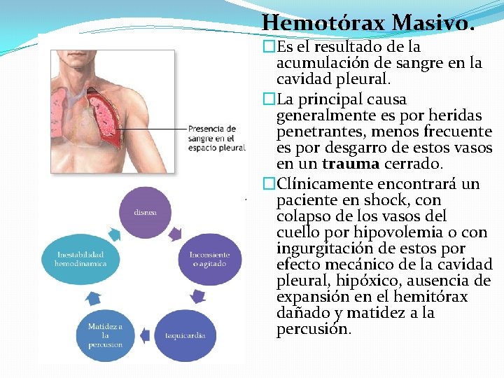 Hemotórax Masivo. �Es el resultado de la acumulación de sangre en la cavidad pleural.