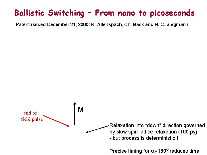 Ballistic Switching – From nano to picoseconds Patent issued December 21, 2000: R. Allenspach,