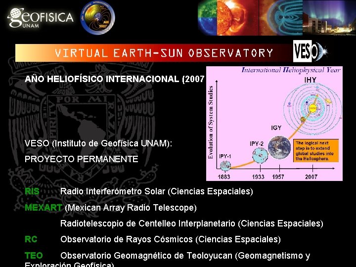 AÑO HELIOFÍSICO INTERNACIONAL (2007 - 2009) VESO (Instituto de Geofísica UNAM): PROYECTO PERMANENTE RIS