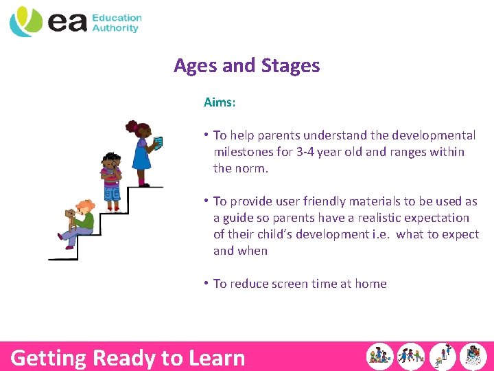 Ages and Stages Aims: • To help parents understand the developmental milestones for 3