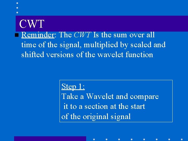 CWT n Reminder: The CWT Is the sum over all time of the signal,
