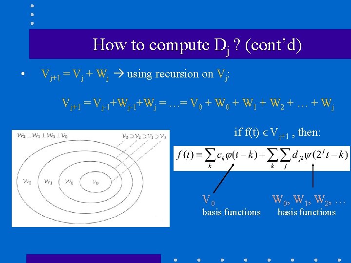 How to compute Dj ? (cont’d) • Vj+1 = Vj + Wj using recursion