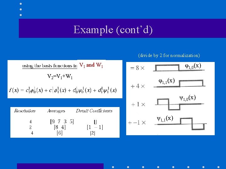 Example (cont’d) (divide by 2 for normalization) V 1 and W 1 V 2=V