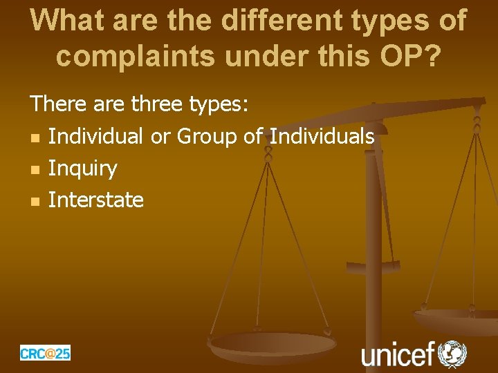 What are the different types of complaints under this OP? There are three types: What are the different types of complaints under this OP? There are three types: