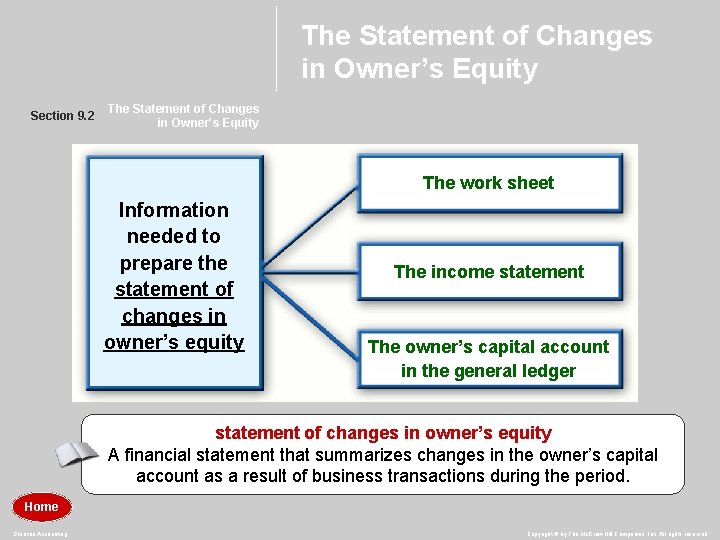 The Statement of Changes in Owner’s Equity Section 9. 2 The Statement of Changes