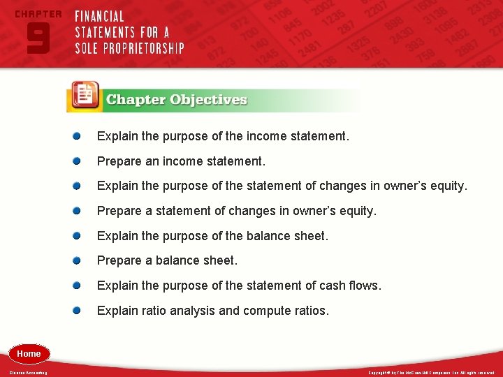 Explain the purpose of the income statement. Prepare an income statement. Explain the purpose
