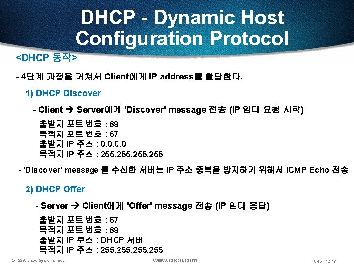 DHCP - Dynamic Host Configuration Protocol <DHCP 동작> - 4단계 과정을 거쳐서 Client에게 IP