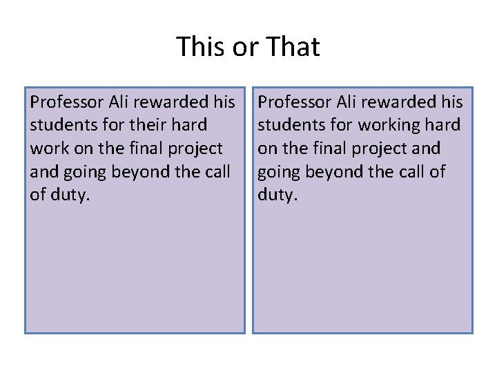 This or That Professor Ali rewarded his students for their hard work on the
