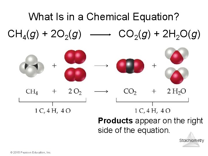 What Is in a Chemical Equation? CH 4(g) + 2 O 2(g) CO 2(g)
