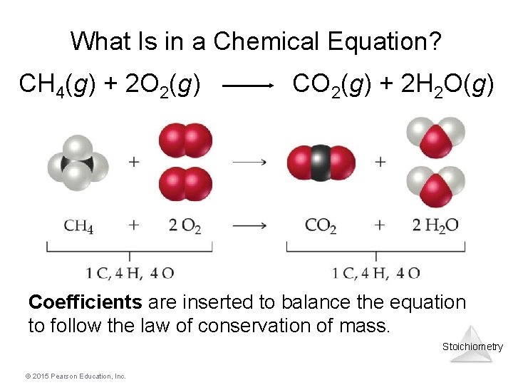 What Is in a Chemical Equation? CH 4(g) + 2 O 2(g) CO 2(g)