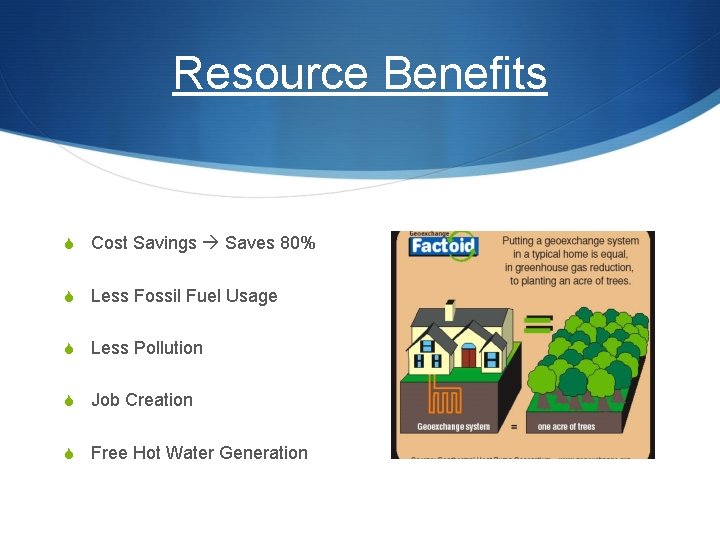 Resource Benefits S Cost Savings Saves 80% S Less Fossil Fuel Usage S Less