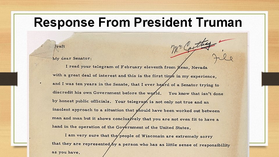 Response From President Truman 