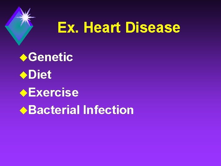 Ex. Heart Disease u. Genetic u. Diet u. Exercise u. Bacterial Infection 