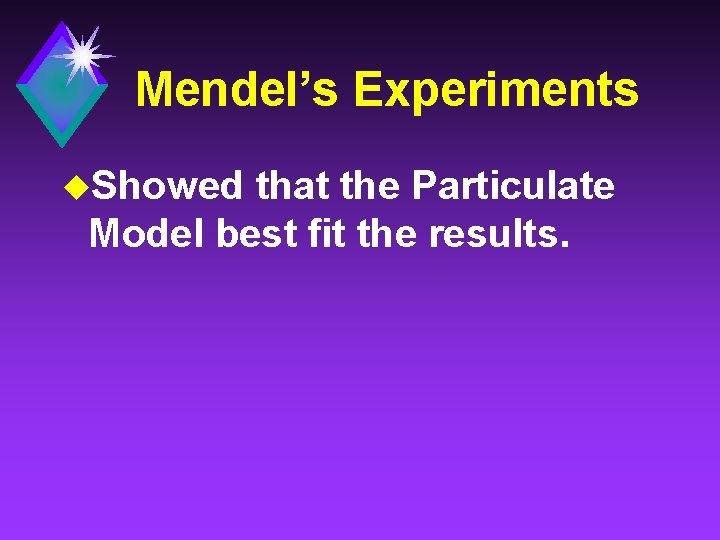 Mendel’s Experiments u. Showed that the Particulate Model best fit the results. 