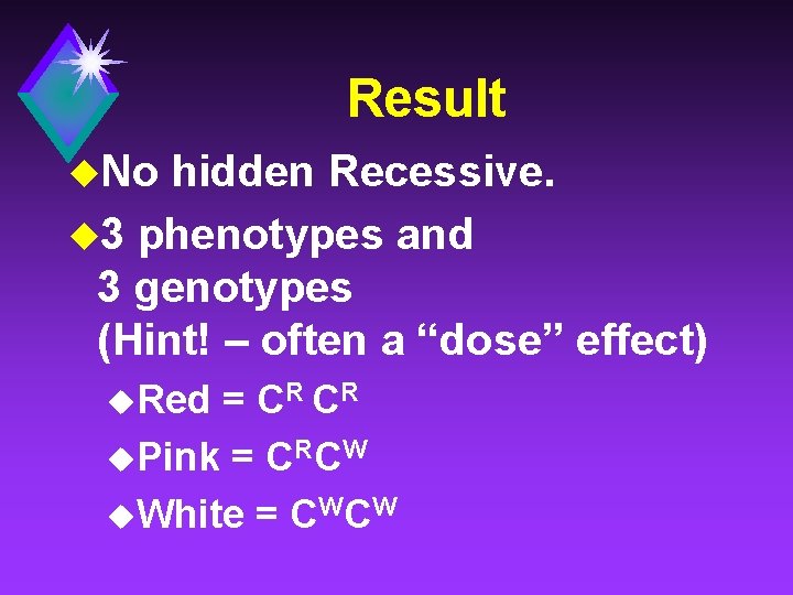 Result u. No hidden Recessive. u 3 phenotypes and 3 genotypes (Hint! – often